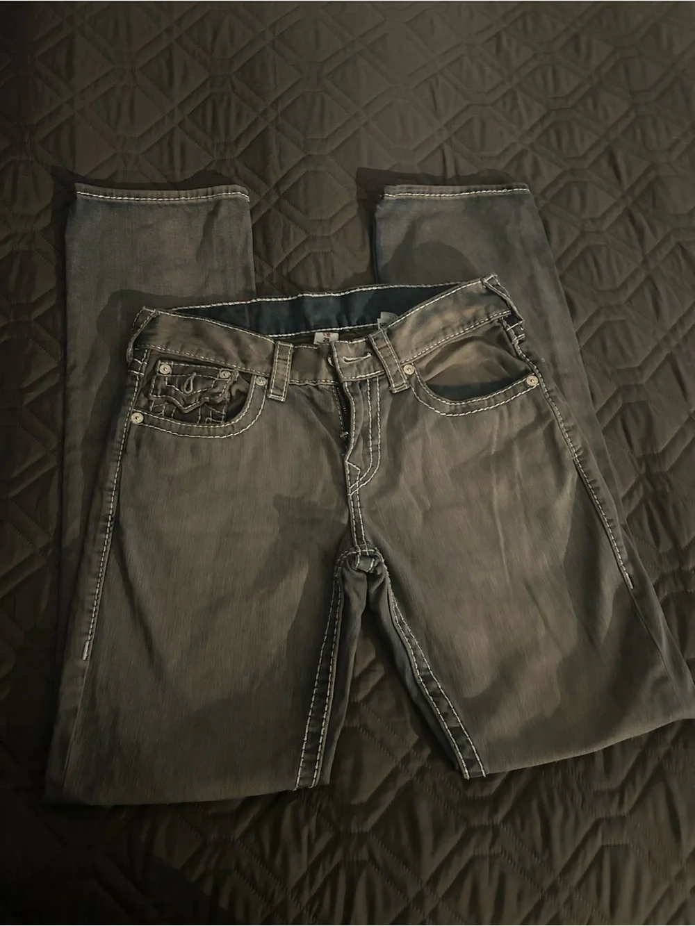 True Religion Gray Jeans with White Contrast Stitching